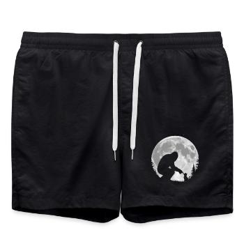 Bigfoot, Chat, Lune, Pleine Lune, Chaton - Short de bain - noir - Devant - AI Model Male 185 light (185cm)