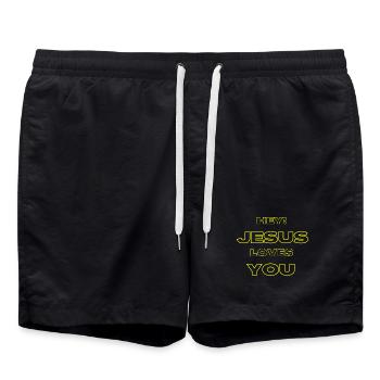 Hey Jesus Loves You Yellow Outline Art - Swim Trunks - black - Front - AI Model Male 185 light (185cm)