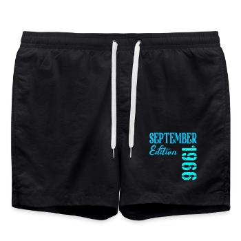 September 1966 - 60. Geburtstag - Badeshorts - Schwarz - Vorne - AI Model Male 185 light (185cm)