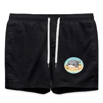 Baleine sur un banc de sable en mer - Short de bain - noir - Devant - AI Model Male 185 light (185cm)