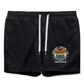 Legendäres Retro-Vintage-Jubiläum im August 1983 - Badeshorts - Schwarz - Vorne - AI Model Male 185 light (185cm)