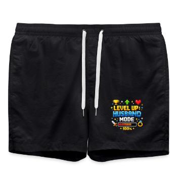 Level Up Husband Mode Gamer Ehemann Retro JGA - Badeshorts - Schwarz - Vorne - AI Model Male 185 light (185cm)