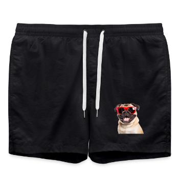 Cool pug with red sunglasses - Swim Trunks - black - Front - AI Model Male 185 light (185cm)