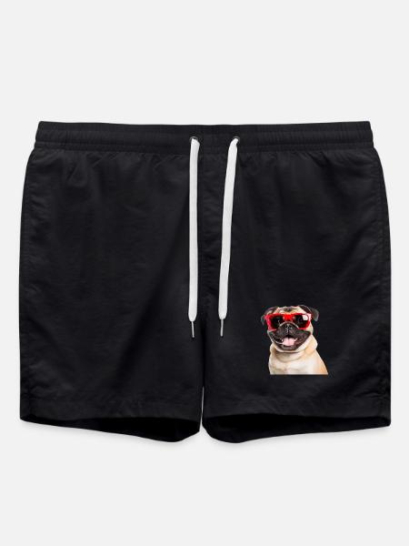 Cooler Mops mit roter Sonnenbrille - Badeshorts - Schwarz