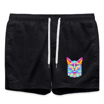 Geometrischer Katzenburst - Badeshorts - Schwarz - Vorne - AI Model Male 185 light (185cm)