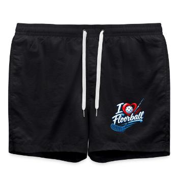 Floorball Liebe , I Love Floorball - Badeshorts - Schwarz - Vorne - AI Model Male 185 light (185cm)