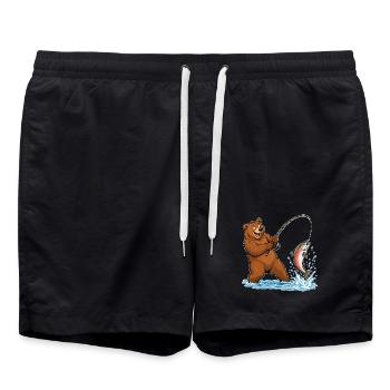 Lustiger Bär beim Angeln – Lachs am Haken - Badeshorts - Schwarz - Vorne - AI Model Male 185 light (185cm)