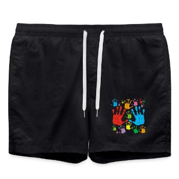 Mehrfarbige Handabdrücke - Badeshorts - Schwarz - Vorne - AI Model Male 185 light (185cm)