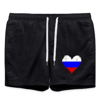 Russland Flagge Herz used - Badeshorts - Schwarz - Vorne - AI Model Male 185 light (185cm)