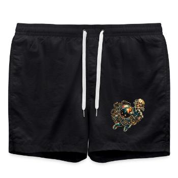 KOSMISCHER ROCKER | Leuchtender Schädel im All - Badeshorts - Schwarz - Vorne - AI Model Male 185 light (185cm)