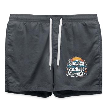 Strand Urlaub | Sun Sea & Endless Memories - Badeshorts - Anthrazit - Vorne - AI Model Male 185 light (185cm)