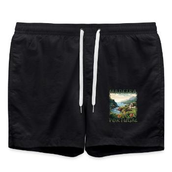 Madeira Portugal in grunge style - Swim Trunks - black - Front - AI Model Male 185 light (185cm)