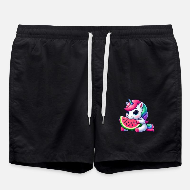 Süßes Einhorn Fruchtig Wassermelone - Badeshorts - Schwarz