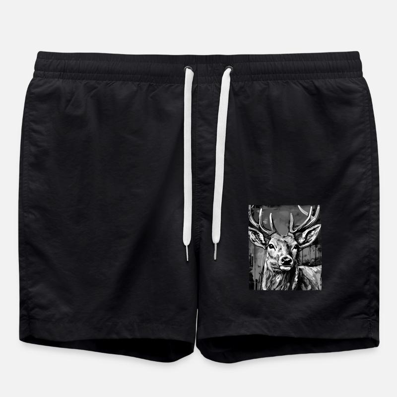 Deer Portrait - Swim Trunks - black