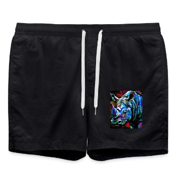 Rhinoceros Portrait - Swim Trunks - black - Front - AI Model Male 185 light (185cm)