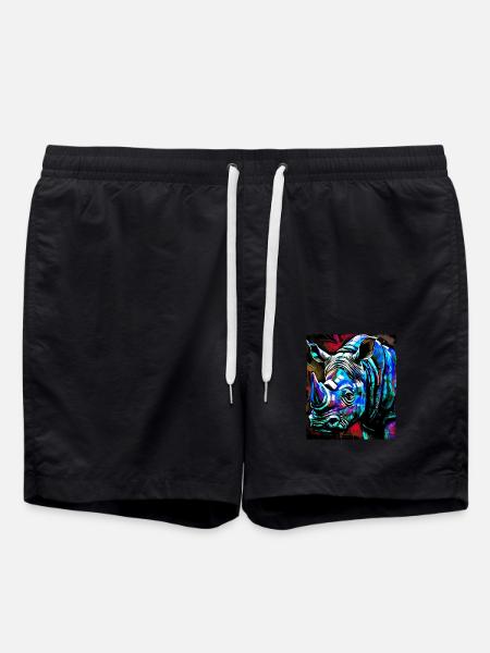 Rhinoceros Portrait - Swim Trunks - black