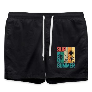 SUP été - Palmiers & Plage - Short de bain - noir - Devant - AI Model Male 185 light (185cm)