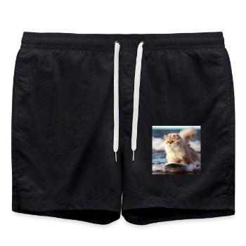Perserkatze Negan beim Wellenreiten - Badeshorts - Schwarz - Vorne - AI Model Male 185 light (185cm)