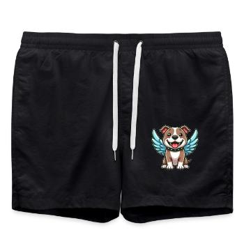 Mignon Pitbull Angel Dessin animé avec des ailes - Short de bain - noir - Devant - AI Model Male 185 light (185cm)