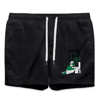 game over toilet wc toilet puke vomit break - Swim Trunks - black - Front - AI Model Male 185 light (185cm)