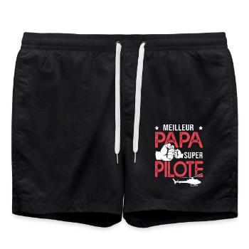 Cadeau papa meilleur papa pilote de hélicoptère - Short de bain - noir - Devant - AI Model Male 185 light (185cm)