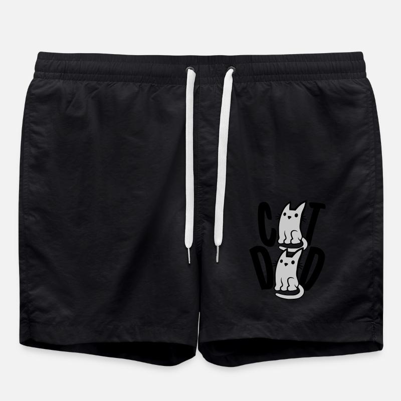 Cat Dad Text Logo - Swim Trunks - black