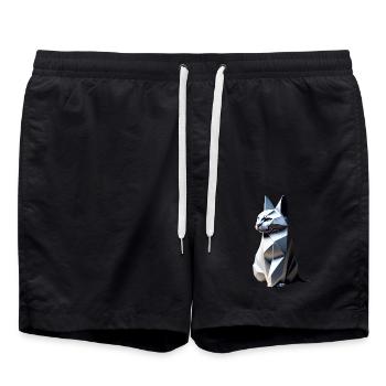 Chat gris profil origami, - Short de bain - noir - Devant - AI Model Male 185 light (185cm)