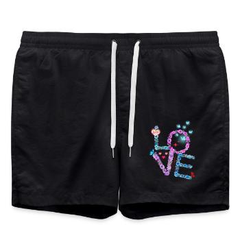 VALENTIN LOVE pink blue - Swim Trunks - black - Front - AI Model Male 185 light (185cm)