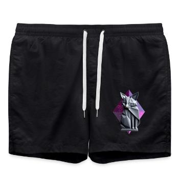 Graue Katze Origami Stil Vorderseite - Badeshorts - Schwarz - Vorne - AI Model Male 185 light (185cm)