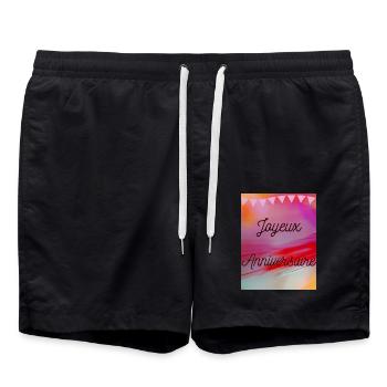 HAPPY BIRTHDAY,HAPPY BIRTHDAY,BIRTHDAY,BIRTHDAY - Swim Trunks - black - Front - AI Model Male 185 light (185cm)