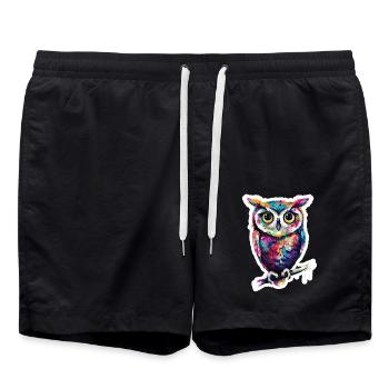 Cute Owl Kawaii Mascot - Swim Trunks - black - Front - AI Model Male 185 light (185cm)