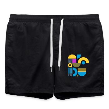 "Modern Look Yellow Blue" - Badeshorts - Schwarz - Vorne - AI Model Male 185 light (185cm)