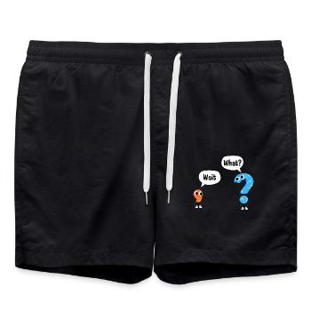Warte, Was? - Wait, What? - Comic Satzzeichen - Badeshorts - Schwarz - Vorne - AI Model Male 185 light (185cm)