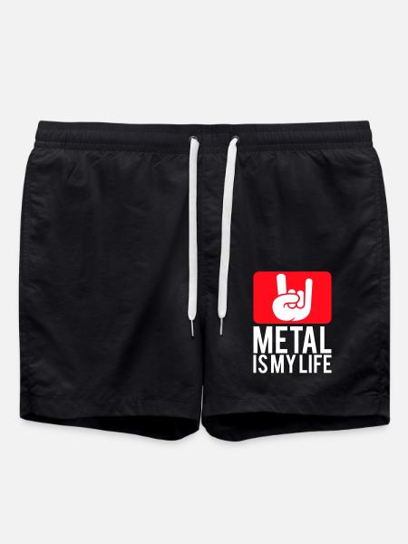 Heavy Metal Is My Life Hard Rock Hörner Text Logo - Badeshorts - Schwarz