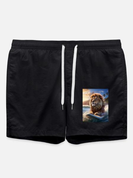 Surfing lion off Hawaii - Swim Trunks - black