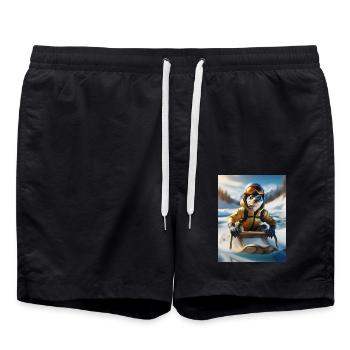 Eine Echse bei einer Schlittenfahrt - Badeshorts - Schwarz - Vorne - AI Model Male 185 light (185cm)