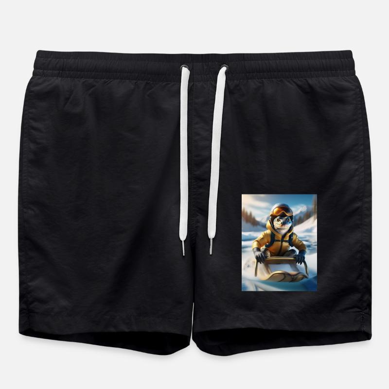 Eine Echse bei einer Schlittenfahrt - Badeshorts - Schwarz