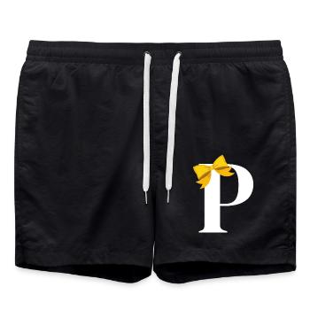 Buchstabe p gelbe Schleife - Badeshorts - Schwarz - Vorne - AI Model Male 185 light (185cm)