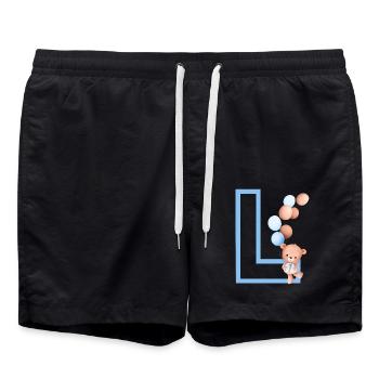 Blue Letter L Bear - Swim Trunks - black - Front - AI Model Male 185 light (185cm)