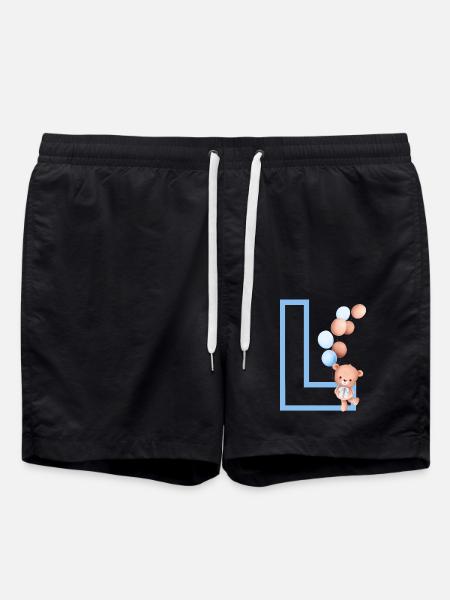 Blue Letter L Bear - Swim Trunks - black