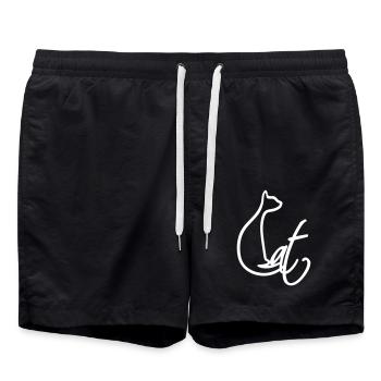 Sitting Cat Pretty Silhouette Cat Text Outline - Swim Trunks - black - Front - AI Model Male 185 light (185cm)