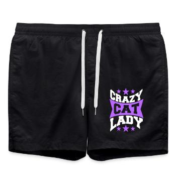 Chat fou Dame Texte Folle Femme Chats Amour - Short de bain - noir - Devant - AI Model Male 185 light (185cm)