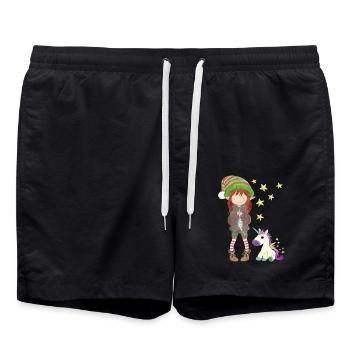 Kleine Waldelfe - Badeshorts - Schwarz - Vorne - AI Model Male 185 light (185cm)