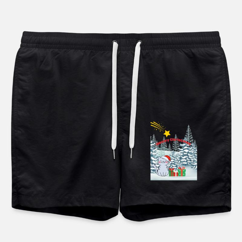 Cat in romantic Christmas landscape - Swim Trunks - black