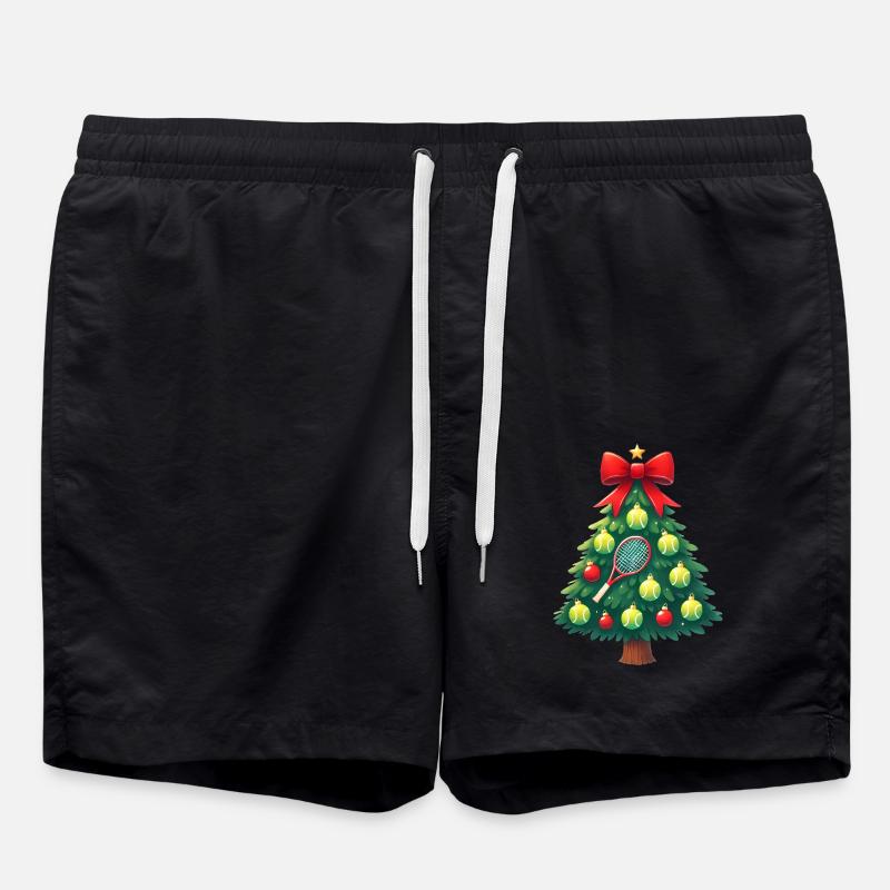 Festive Tennis Christmas Tree Design - Swim Trunks - black