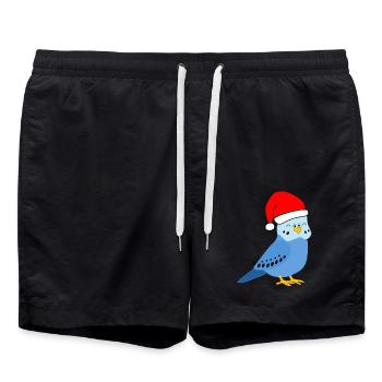 Christmas - Festive Blue Budgie - Swim Trunks - black - Front - AI Model Male 185 light (185cm)