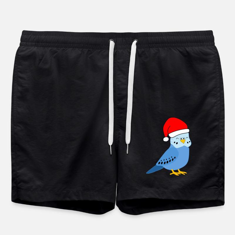 Christmas - Festive Blue Budgie - Swim Trunks - black