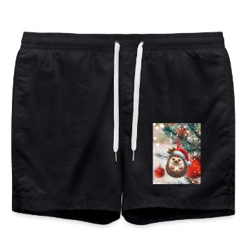Weihnachtlicher Igel: Süßer Weihnachts-Look - Badeshorts - Schwarz - Vorne - AI Model Male 185 light (185cm)