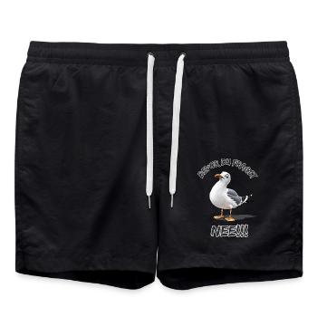 Lustiger Spruch mit Möwe Bevor du fragst Nee !!! - Badeshorts - Schwarz - Vorne - AI Model Male 185 light (185cm)