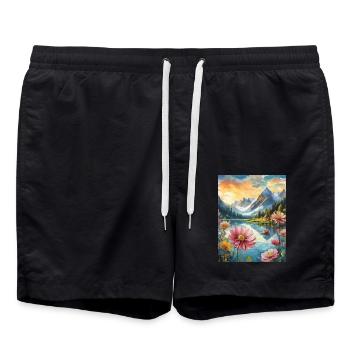 Berglandschaft - Badeshorts - Schwarz - Vorne - AI Model Male 185 light (185cm)